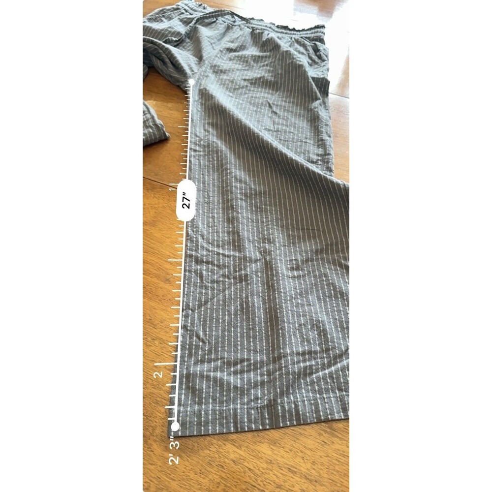 Women’s XL Gray White Pinstripe Linen Cotton Wide Leg Pants Drawstring Waist - Picture 8 of 9